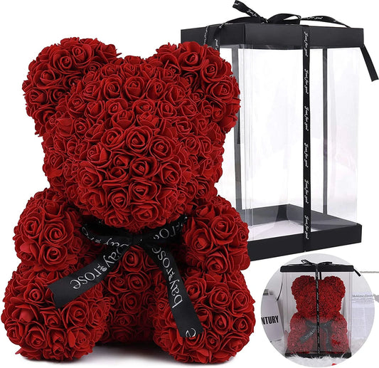 10-Inch Wine Red Rose Flower Bear - Perfect Gift for Valentine's Day, Mother's Day, and Christmas