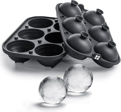 Ice Cube Molds – Large Silicone Ice & Sphere Mold Combo with Built-In Easy-Fill Funnel 2-Inch round & Square Whiskey Ice Molds for Cocktails & Bourbon (Charcoal)