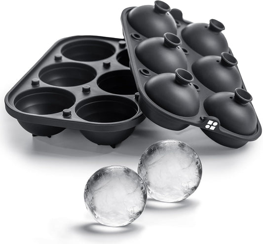 Ice Cube Molds – Large Silicone Ice & Sphere Mold Combo with Built-In Easy-Fill Funnel 2-Inch round & Square Whiskey Ice Molds for Cocktails & Bourbon (Charcoal)