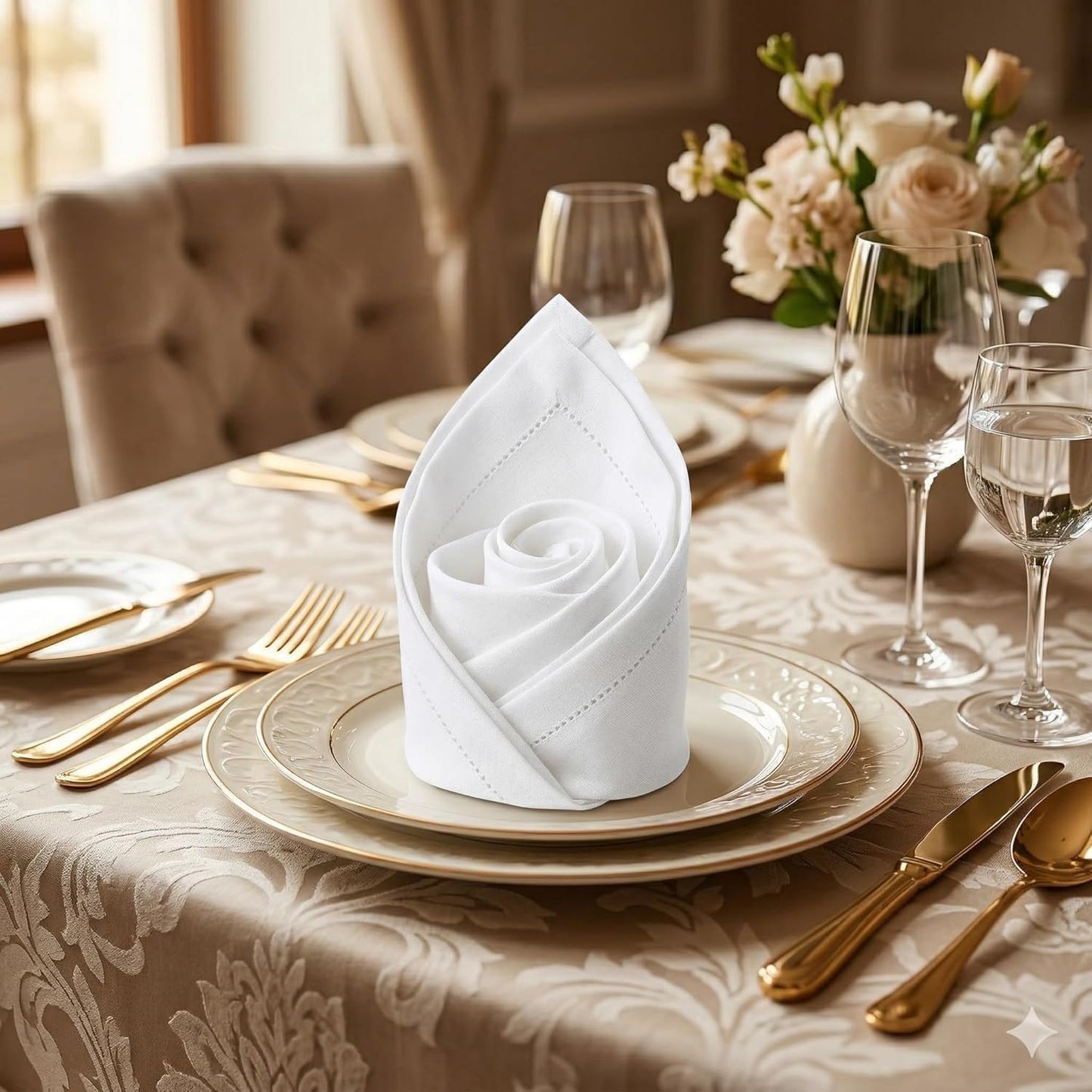 Premium 100% Cotton Cloth Napkins - Highly Absorbent, Washable, and Durable Reusable Dinner Napkins - Ideal for Gifts, Mother's Day, Hotels, and Farmhouse Parties - White (18" x 18", Set of 6)
