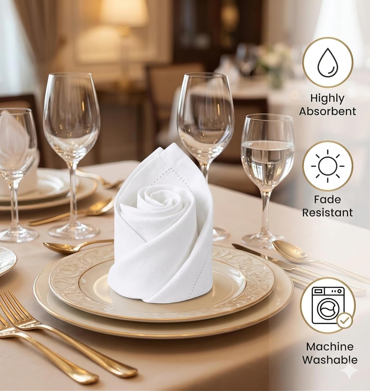 Premium 100% Cotton Cloth Napkins - Highly Absorbent, Washable, and Durable Reusable Dinner Napkins - Ideal for Gifts, Mother's Day, Hotels, and Farmhouse Parties - White (18" x 18", Set of 6)