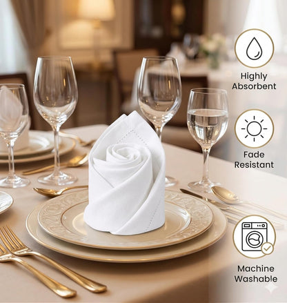 Premium 100% Cotton Cloth Napkins - Highly Absorbent, Washable, and Durable Reusable Dinner Napkins - Ideal for Gifts, Mother's Day, Hotels, and Farmhouse Parties - White (18" x 18", Set of 6)