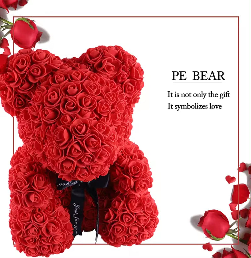 Elegant Rose Bear in Box with LED Light - Perfect Valentine's Gift for Her