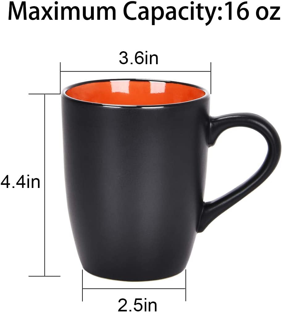 Set of 6 Contemporary Black Ceramic Coffee Mugs, 16 Ounce Capacity, Ideal for Home Use