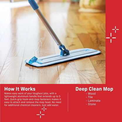 Deep Clean Mop, Microfiber Mop, Perfect Floor Cleaner for Hardwood, Laminate, Tile and Stone Flooring, Washable and Reusable, 100 Wash Promise,Blue / Silver