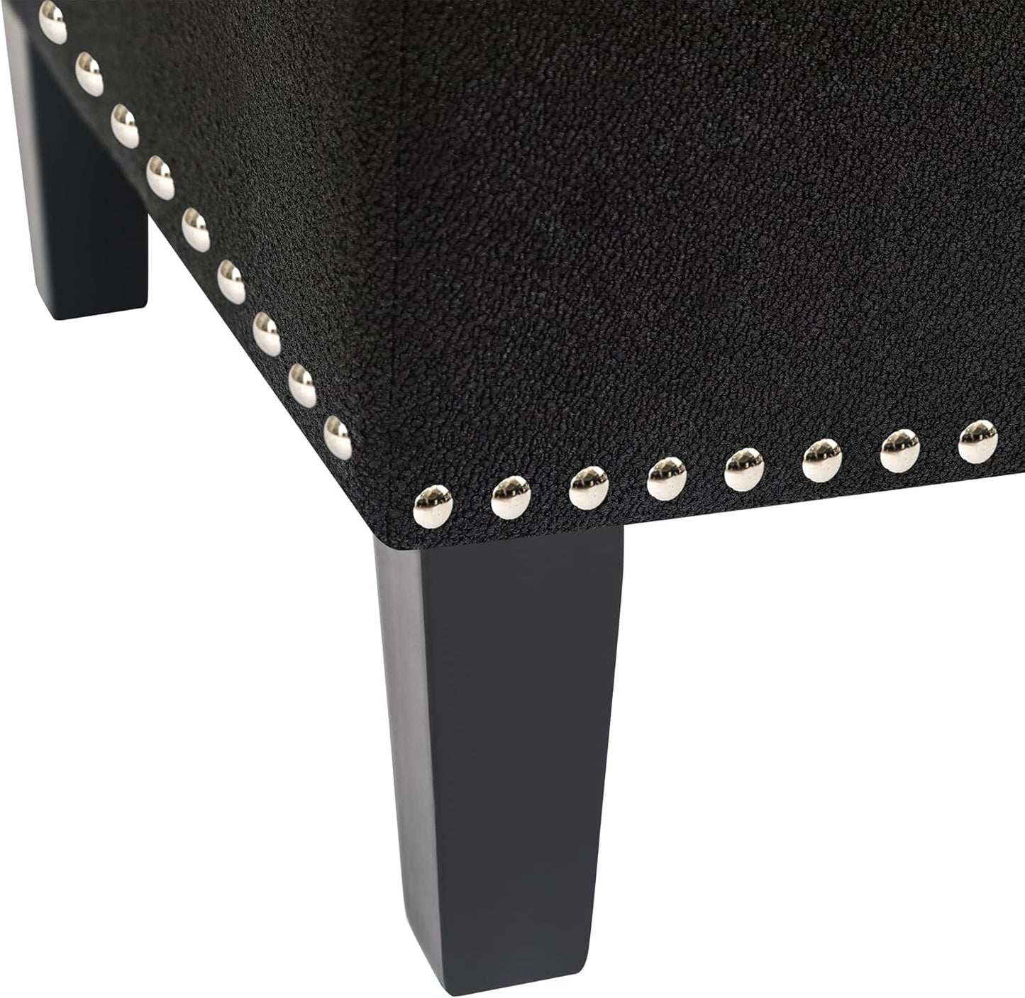 41" Large Storage Ottoman Bench with Nailhead Trim, Tufted Cotton Linen Rectangular Toy Chest, Sturdy End of Bed Bench for Bedroom & Entryway, Padded Footrest Stool with Safety Hinge, Black
