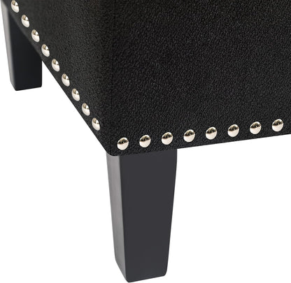 41" Large Storage Ottoman Bench with Nailhead Trim, Tufted Cotton Linen Rectangular Toy Chest, Sturdy End of Bed Bench for Bedroom & Entryway, Padded Footrest Stool with Safety Hinge, Black