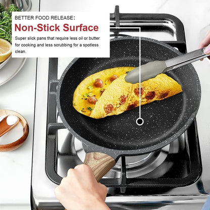 Granite Nonstick Frying Pan, Induction-Compatible Omelette Skillet, PFOA-Free Stone Cookware, 9.5 Inch (Gray)