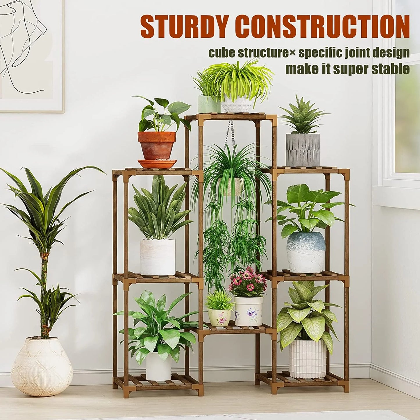 Outdoor and Indoor Wooden Tiered Plant Stand - Multi-Plant Ladder Rack
