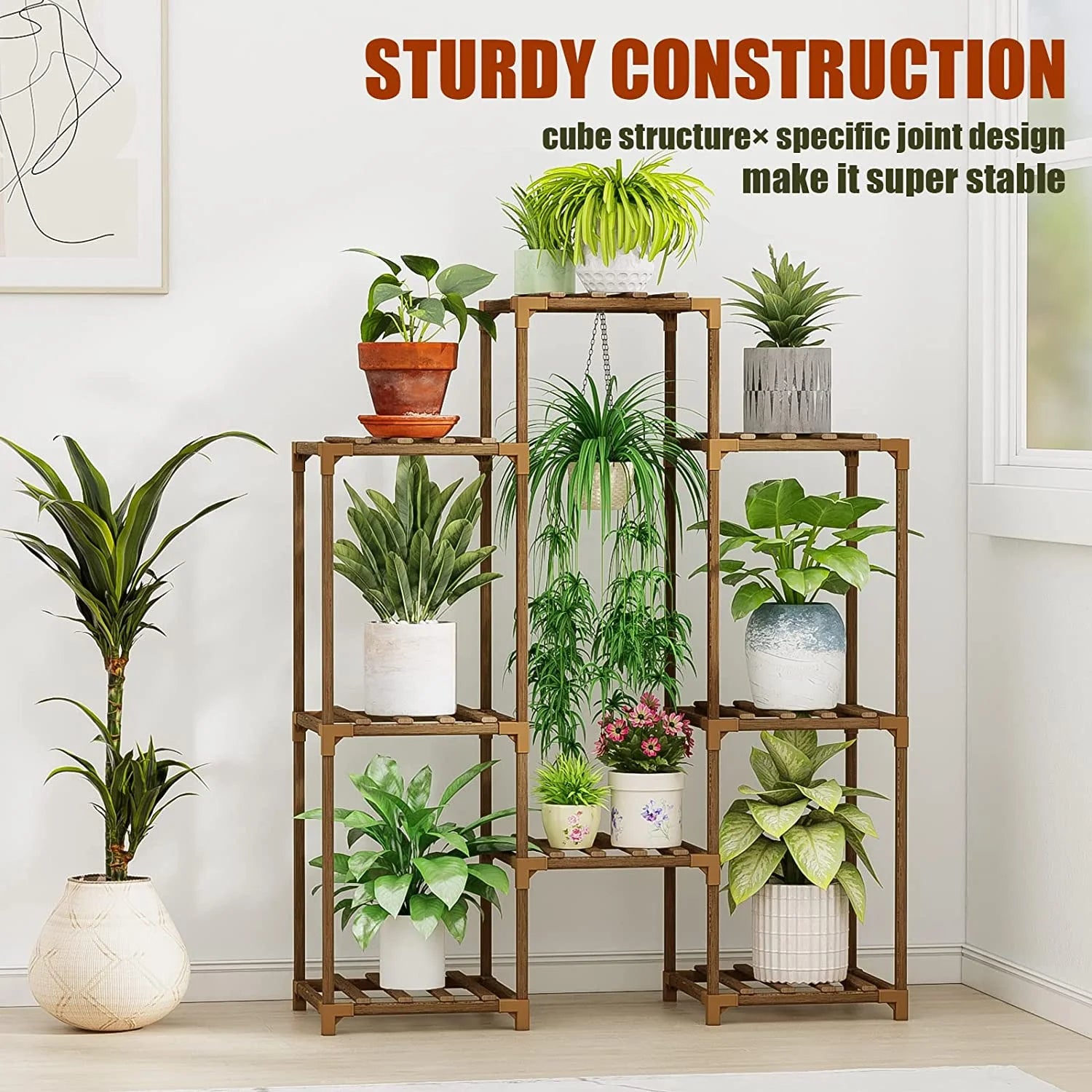 Outdoor and Indoor Wooden Tiered Plant Stand - Multi-Plant Ladder Rack