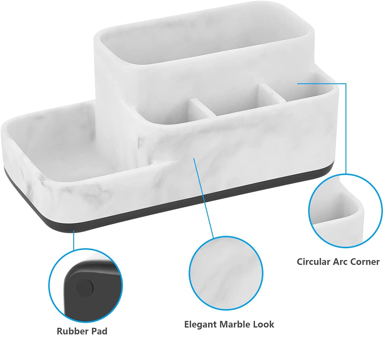 Multi-Functional Toothbrush Holder Organizer - Elegant White Marble Countertop Storage for Makeup, Skincare, and Accessories