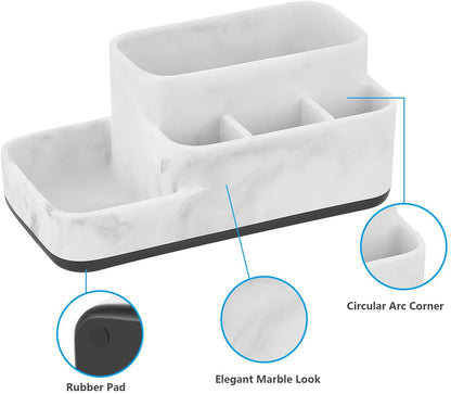 Multi-Functional Toothbrush Holder Organizer - Elegant White Marble Countertop Storage for Makeup, Skincare, and Accessories