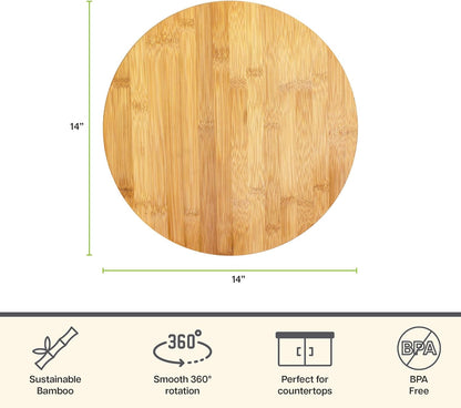 14 Inch Bamboo Lazy Susan Turntable Organizer for Kitchen & Table Top