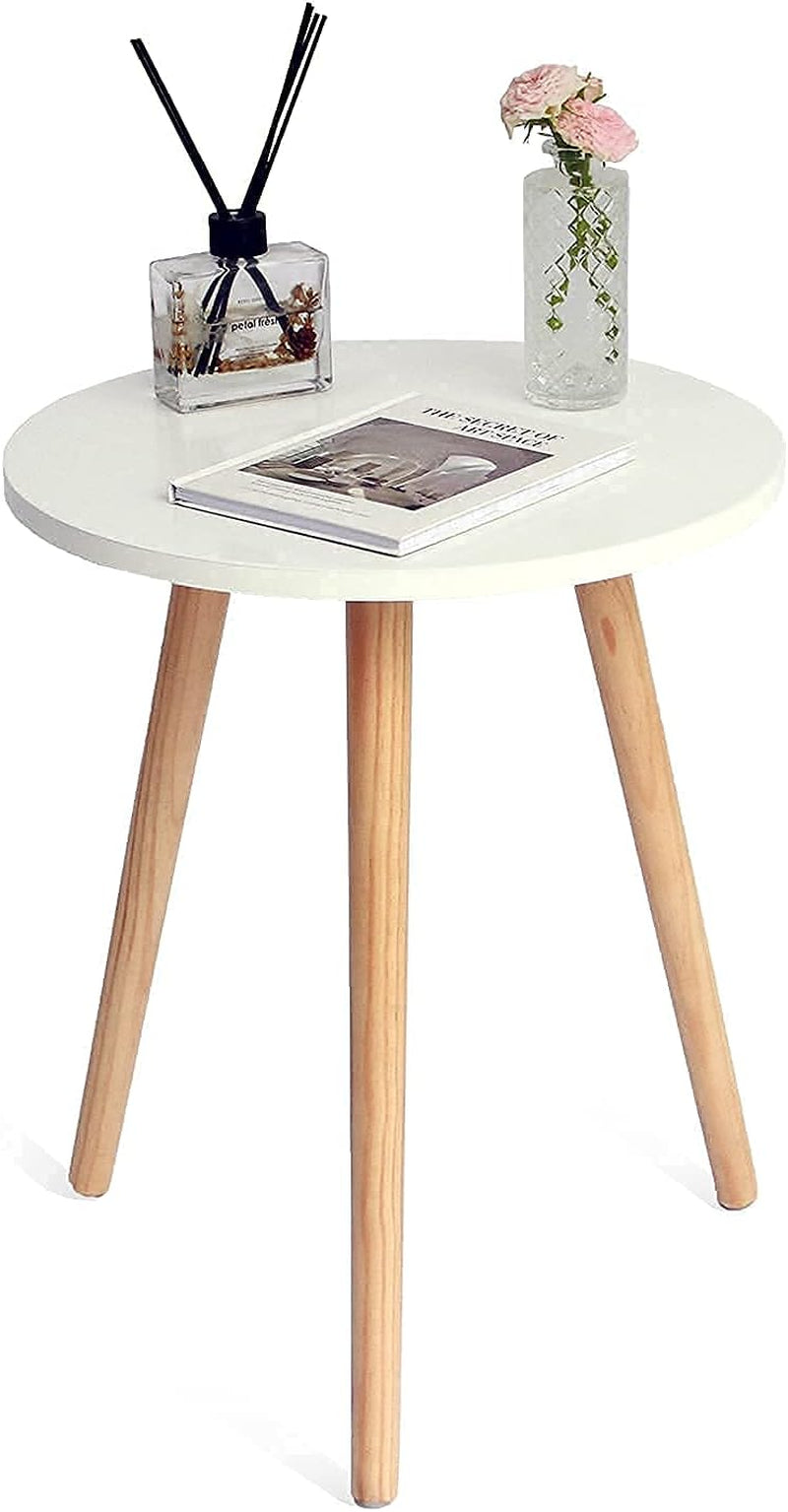 Modern Round Side Table - Compact Accent Nightstand for Living Room, Bedroom, and Office - 15.7'' Diameter x 19.69'' Height (White)