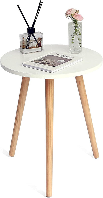 Modern Round Side Table - Compact Accent Nightstand for Living Room, Bedroom, and Office - 15.7'' Diameter x 19.69'' Height (White)