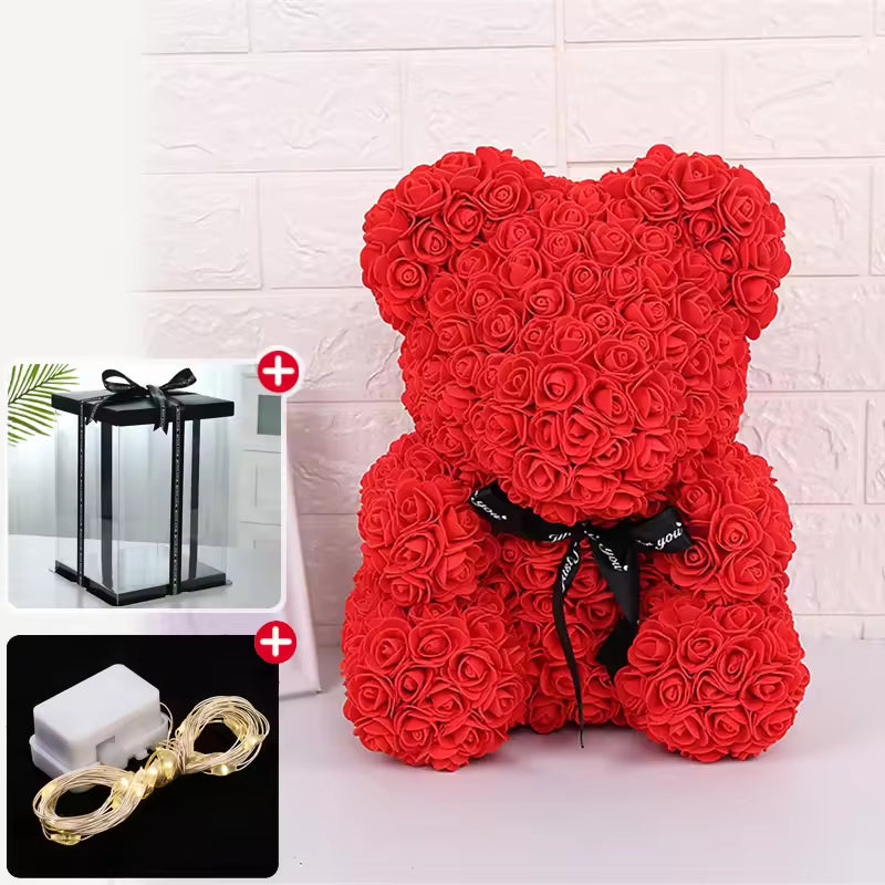 Elegant Rose Bear in Box with LED Light - Perfect Valentine's Gift for Her