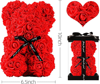 Elegant Rose Bear in Box with LED Light - Perfect Valentine's Gift for Her