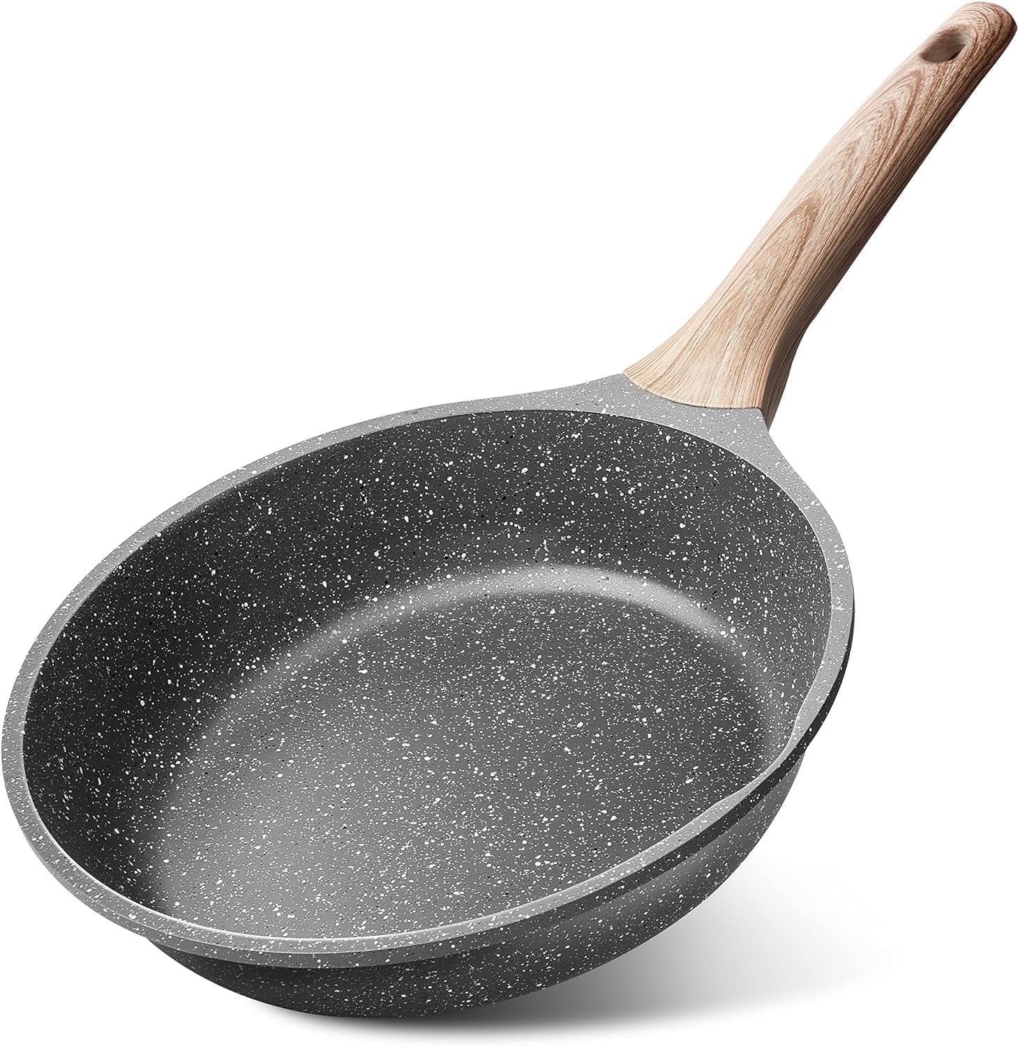 Granite Nonstick Frying Pan, Induction-Compatible Omelette Skillet, PFOA-Free Stone Cookware, 9.5 Inch (Gray)