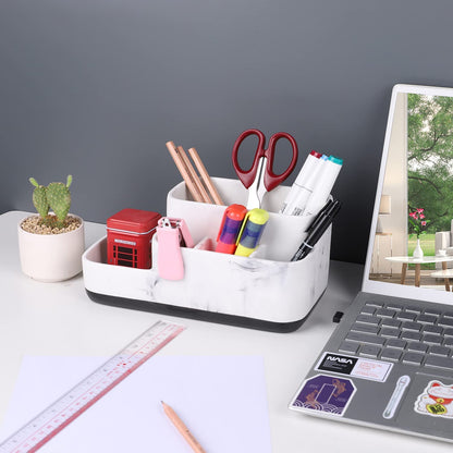 Multi-Functional Toothbrush Holder Organizer - Elegant White Marble Countertop Storage for Makeup, Skincare, and Accessories