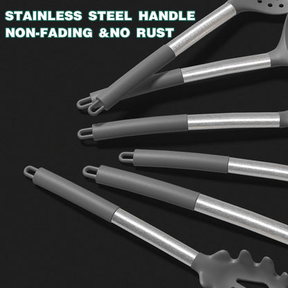 Silicone Kitchen Utensil Set - 43-Piece Non-Stick Heat-Resistant Spatula with Stainless Steel Handle (Grey)